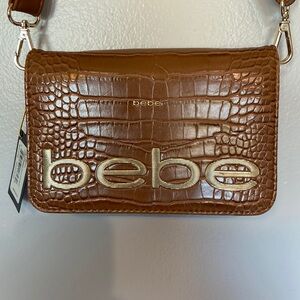 bebe Croc Embossed Crossbody Bag Camel Brown Logo Y2K Shoulder Purse